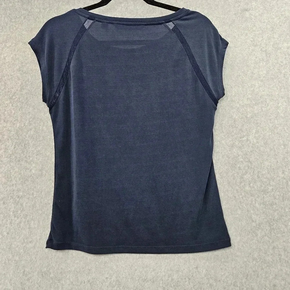 Tommy Hilfiger Short Sleeve Top Navy with Mesh Accent Size Small - Picture 2 of 4
